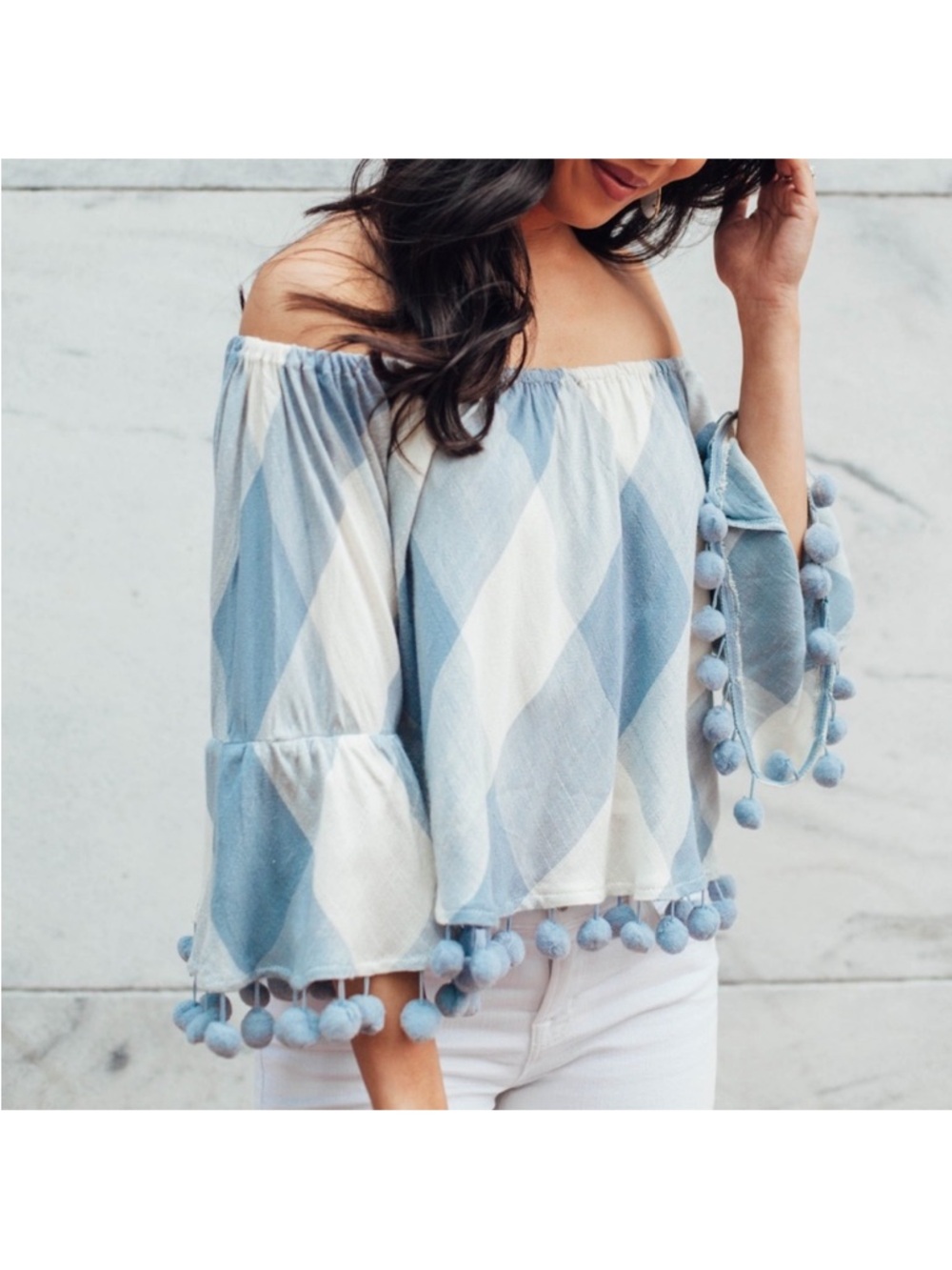 Tularosa alexa off shoulder plaid top xs